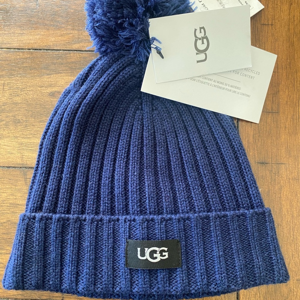 UGG Navy Ribbed Knit Beanie